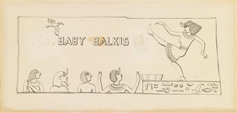 JOHN HELD, JR. Group of 3 cartoons with Ancient Egyptian motifs.
